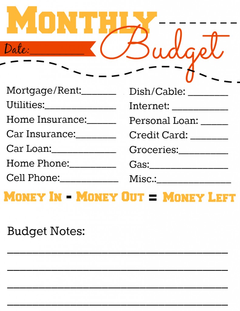 monthly budget printable